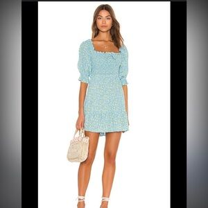 Faithfull the Brand Blue and Yellow Floral Mini Dress